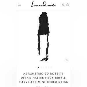 Asymmetric 3D Rosette Detail Halter Neck Ruffle Sleeveless Mini Tiered Dress